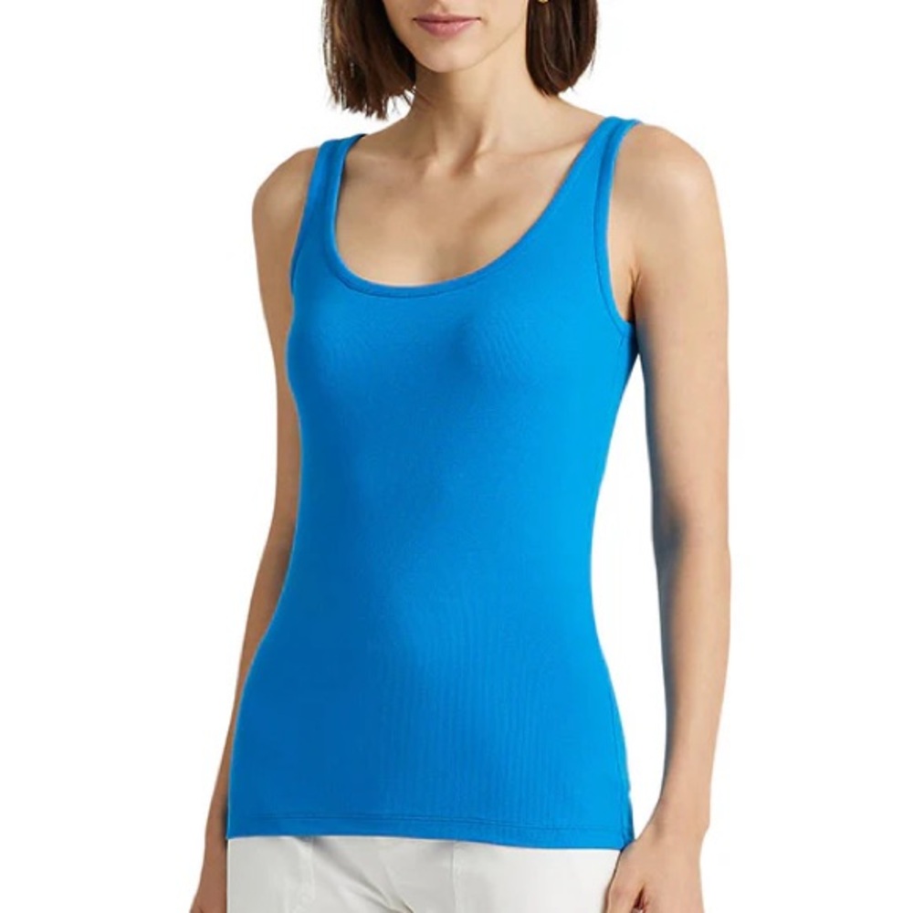 Lauren Ralph Lauren LRL Monogram Scoop Neck Tank Top Blaze Ocean Blue L